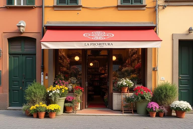 Exterior view of La Fioritura flower shop nestled on a charming street in Florence, Italy